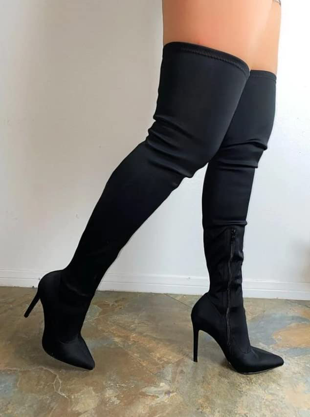 Amazon.com | Liliana DB54 Women Pointy Toe Thigh High Single Sole Stiletto Boot | Over-the-Knee