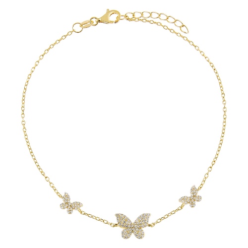 Pavé Triple Butterfly Anklet - Gold