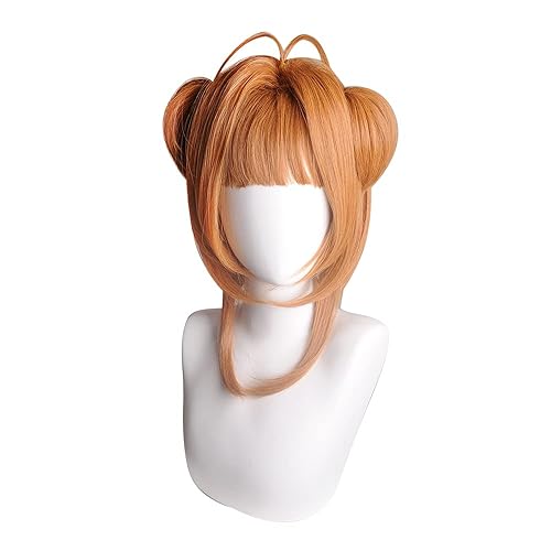 KINOMOTO SAKURA Cosplay Wig Yellow Short Card Captors Sakura Synthetic Hairstyled Costume Party Wig Chip Ponytails