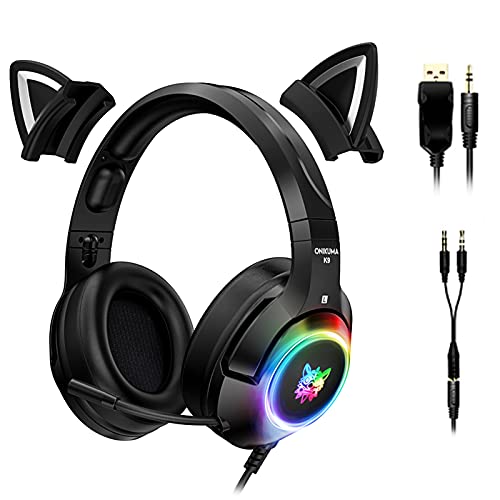 Cat Ears Headphones, TCJJ Gaming Headset Gaming Headphones with Microphone, Gamer Headset with 3.5mm Adapter Cable for Xbox One,PS4,PC,Phones(Adapter Cable Included)