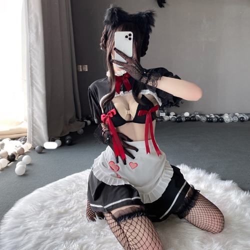 Cute Catmaid Cosplay with a Ribbon - Includes Gloves Stockings & Headband