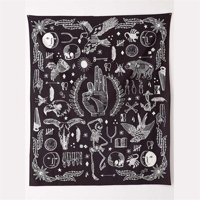 Occult Wall Tapestry in Black and White, measuring 145cm x 165cm - 10 / XXL(229cmx180cm)