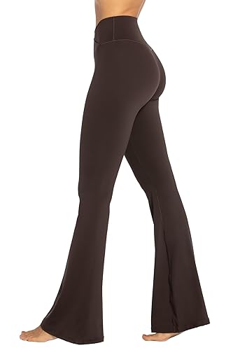 Sunzel Womens Flare Leggings No Front Seam Flare Yoga Pants with Tummy Control Crossover High Waist and Wide Leg - 34" Height: 5'66" - 5'9" - Medium - Java Brown