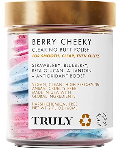Truly Beauty Berry Cheeky Clearing Butt Polish Gentle Acne Body Scrub - Bacne and Acne Body Wash - Exfoliating Body Scrub and Bum Acne Treatment - Butt Acne Clearing Treatment and Butt Scrub - 2 OZ - Berry Cheeky