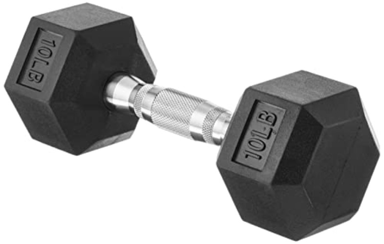 Amazon Basics Rubber Encased Exercise & Fitness Hex Dumbbell, Single, Hand Weight For Strength Training - 10 Pounds