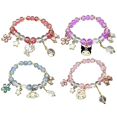 CJIAYUJEW Cute Bracelet Crystal Pearl Bracelet, Anime Elastic Stretch Crystal Bead Bracelet Lovely Cartoon Elastic Beaded Bracelets for Women - 4PCS-B - adjustable