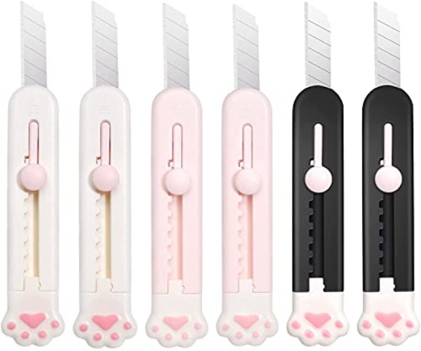 Leven Cute Retractable Box Cutters, 6 Pack Utility Knife, Sharp Cartons Cardboard Cutter Razor Knife for Christmas, Smooth Mechanism Perfect for Office and Home Use