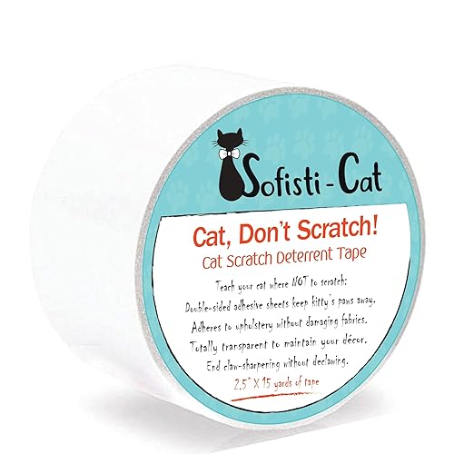 Sofisti-Cat Training Tape, Cat Tape for Furniture, Cat Scratch Deterrent for Furniture, Keep Cats from Scratching Furniture with Our Double -Sided Tape Cat Repellent - 2.5"x15' roll