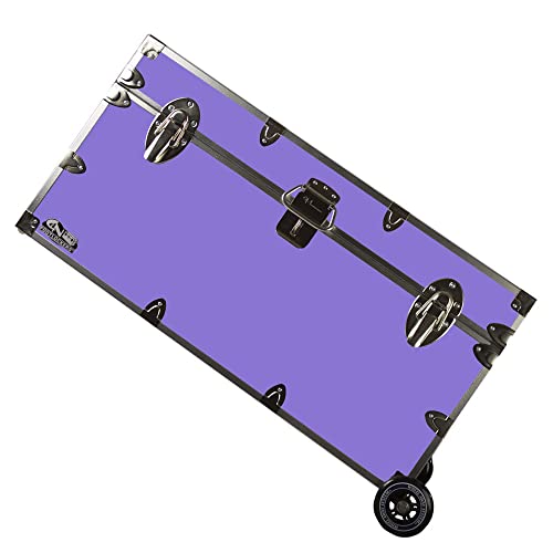 C&N Footlockers - Large Undergrad Storage Trunk w/Wheels - Made in the USA - Only STEEL Footlocker on Amazon - Durable Chest with Lid Stay - 32 x 18 x 16.5 Inches (Lilac) - Lilac
