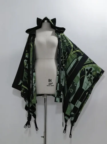 [44.11€]Haut à capuche vert Cyberpunk Techwear Ouji Fashion avec oreilles de chat et détails à lanières