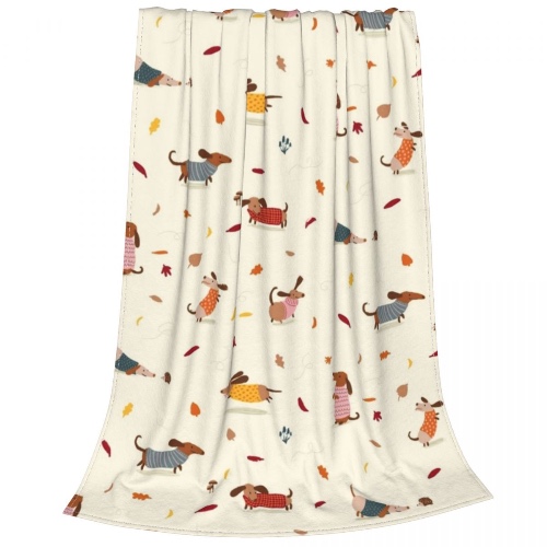 Cute Dachshund Flannel Throw Blanket - 1 / 228x228cm-US Queen