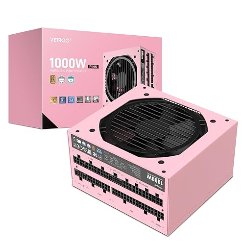 Vetroo 1000W Pink Power Supply ATX 3.1 Ready Dual PCIe 5.1, 80 Plus Gold Full Modular, Japanese 105°C Capacitors, Eco Mode with 120mm FDB Fan, Compact Size, 10 Year After-Sales Service - Pink