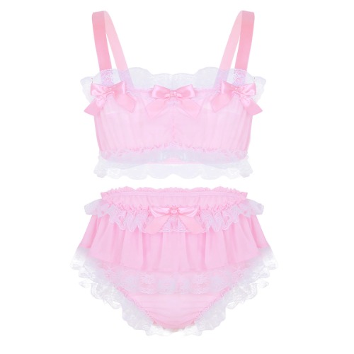 Ruffled Chiffon Lingerie Set | Sissy Pink / M