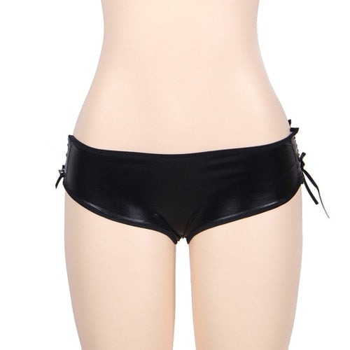 Faux Leather Strappy Panties | Black / M