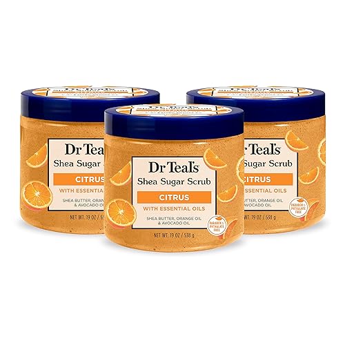 Dr Teal's Shea Sugar Body Scrub, Citrus with Essential Oils & Vitamin C, 19 oz (Pack of 3) - Citrus with Essential Oils & Vitamin C - 19 Ounce (Pack of 3)