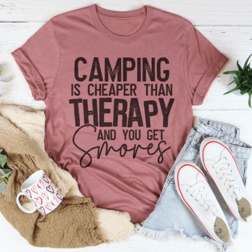 Camping Is Cheaper Than Therapy And You Get Smores Tee - Mauve / 2XL