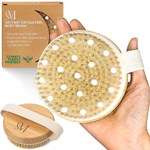 CSM Dry Body Brush - Natural Bristle Exfoliating Brush for Skin Renewal, Lymphatic Support and Circulation Boost - Sustainable Choice Dry Brushing Tool for Gentle Detox, Spa-Like Exfoliation - 1 Count (Pack of 1)