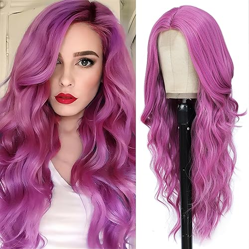 Long Purple Wig for Women 26Inch Wavy Curly Hair Wigs Synthetic Hair Replacement Wig Heat Resistant Hair Wig for Daily Party Use(26'' Purple) - Mixed Purple