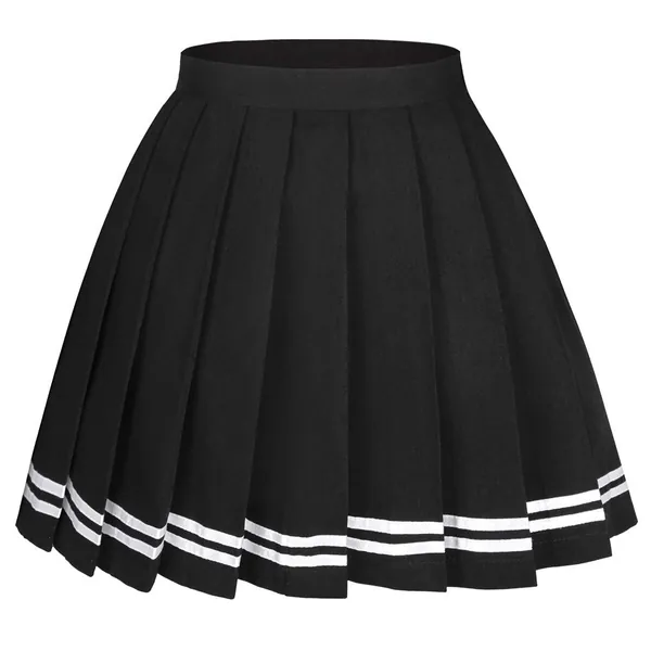 Seazoon Women's High Waist Pleated Cosplay Cheer Skirt Mini School Tennis Skirts Thanksgiving Day Christmas Skirt - Large - Black+white Stripe