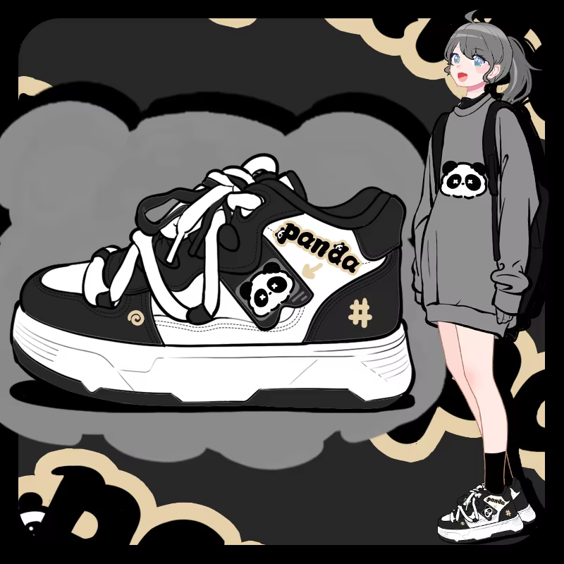 Amy and Michael 2024 Cute Anime Panda Shoes Lovely Girls Students High Top Sports Casual Sneakers Female Woman Vulcanize Shoes - AliExpress 322