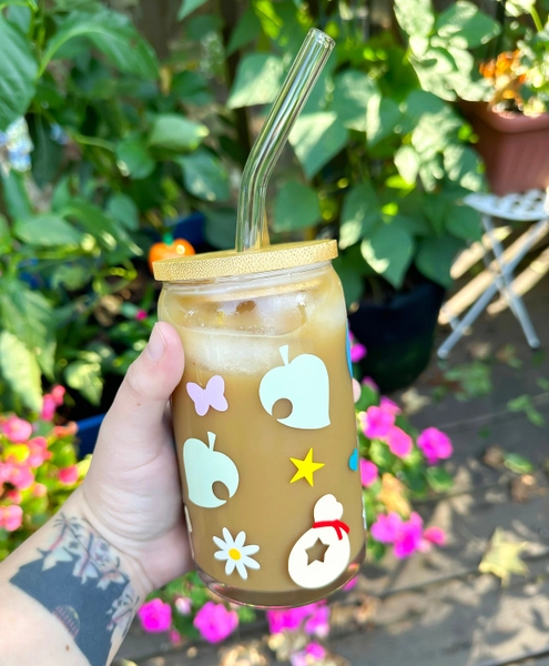 Animal Crossing New Horizons Iced Coffee Cup with lid and straw |16 oz| cute gift for Nintendo fans