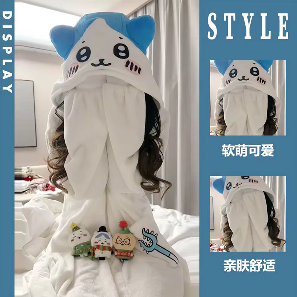 Kawaii Chiikawa Usagi Hachiware Plush Piece Pajamas Anime Cute Flannel Homewear Autumn Winter Girls Student Cartoon Nightwear - AliExpress 26