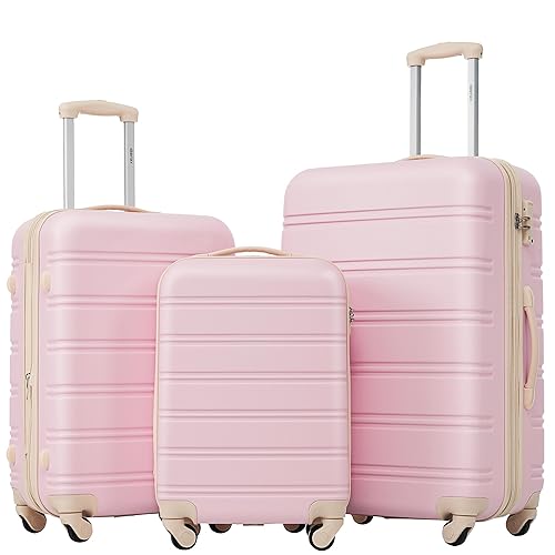 Merax Luggage Sets of 3 Piece Carry on Suitcase Airline Approved,Hard Case Expandable Spinner Wheels(White Pink) - 3-Piece Set(20/24/28) - White Pink