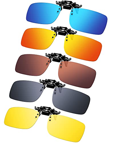 5 Pairs Polarized Clip-On Sunglasses Rimless Flip Up Anti-Glare Driving Glasses - 2.24 x 1.42 Inch - Various Color