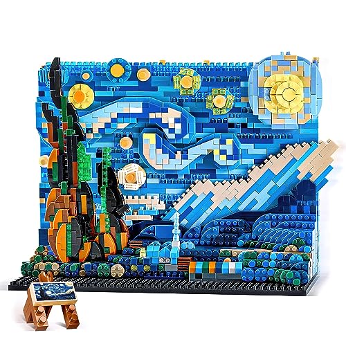 MACTANO The Starry Night Micro Mini Building Kit for Adult, Vincent Van Gogh Idea Display for Home Decor DIY Building Block Set Construction Toy Model Not Compatible with LEGO-1858PCS… - Starry Night