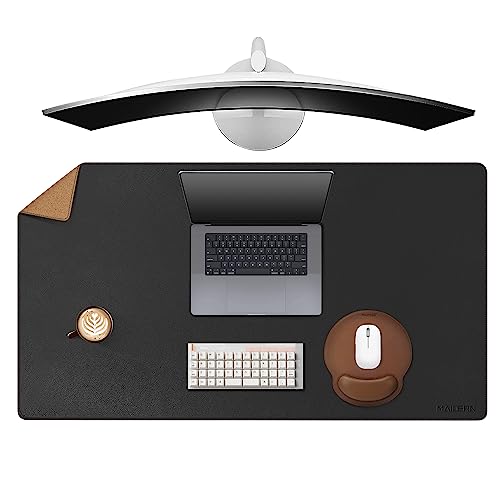 MAIDERN 40” x 23.6” Desk Mat, Large Desk Pad, Cork & Leather Large Mouse pad for Desk, Waterproof Computer Desk Mat for Gaming Home Office (Black) … - Cork+black - 40”x 23.6”