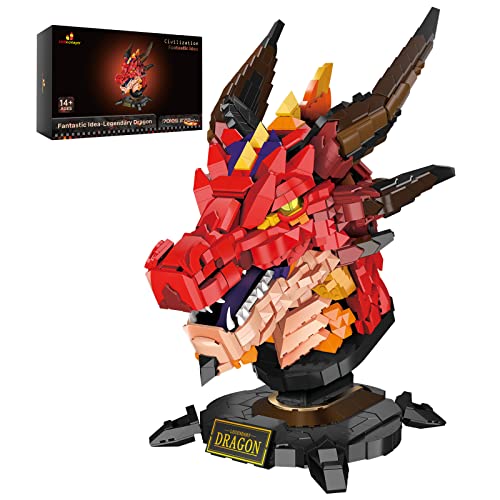 JMBricklayer Dragon Head Building Kit 70105 - Dragon Toy Model Kit Fire Dragon Building Block Toy, Animal Skeleton Fossils Model Toys for Boys, Gift Toy for Teens Adults and Block Collectors