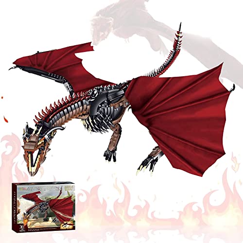 Building Toys Dragon Set Building Kit 1889 Pieces STEM Building Blocks for Boys Red Fire Dragon Construction Set with Wings & Base Holder Building Bricks Display Collection Great Gift for Adult
