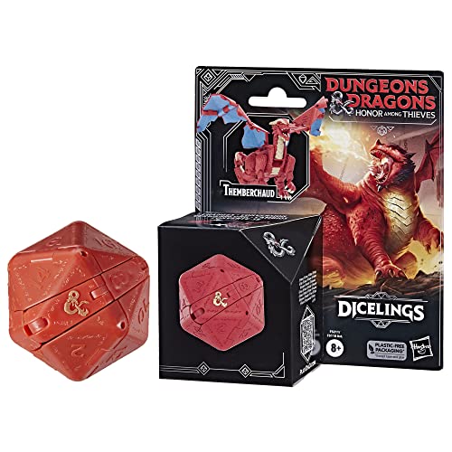 Dungeons & Dragons Honor Among Thieves D&D Dicelings Red Dragon Themberchaud Collectible, Monster Dice Converting Giant d20 Action Figures Role Playing Dice (F5211) - Red Dragon (Themberchaud)