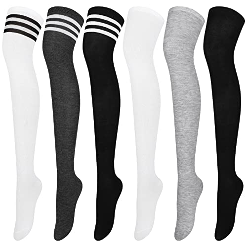 Aneco 6 Pairs Over Knee Thigh Socks Knee-High Warm Stocking Women Boot Sock Leg Warmer High Socks for Daily Wear, Cosplay - 9-12 - Multicolor