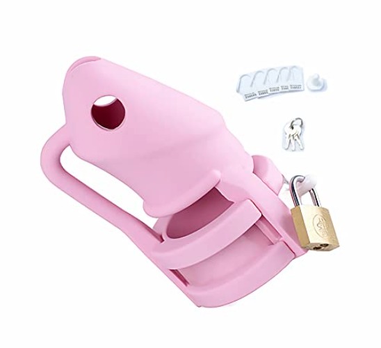 SeLgurFos Silicone Chastity Cage with 3 Cock Rings Breathable Penis Cage Chastity Belt for Men Locked Cock Cage Couples Sex Toy (Pink) - Pink