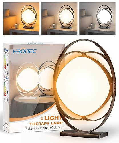 HIBOITEC Light Therapy Lamp,10000 Lux UV-Free Therapy Light, Sun Light Therapy Lamp with 3 Color Temperature, 5 Adjustable Brightness, 4 Timer Memory Function, Sun Lamp for Home Office Travel, Black - Black