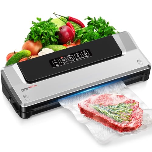 Bonsenkitchen Vacuum Sealer Machine, Fast-Compact Food Sealer, High-Speed Continuous Working, Multi-Functional Food Vacuum Sealer with Vacuum Bags & Accessory Hose, Silver - Single & Silver