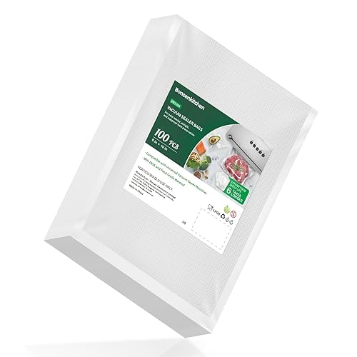 Bonsenkitchen Precut Vacuum Food Sealer Bags 100 Pint 6" x 10", BPA Free, Commercial Grade Textured Food Vacuum Sealer Bag, Thick Embossed Bags for Food Storage and Sous Vide Cooking VB3204 - Pint Size 6 "x 10" (100count)
