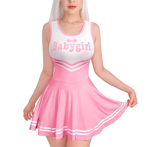 Littleforbig Women Sleeveless Overall Babygirl Cheer Bodycon Mini Dress Skirt - 3X-Large - Pink
