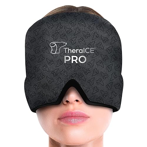 TheraICE Migraine Relief Cap PRO, Headache Relief Cap, Ice Face Mask, Cold Compress Head Wrap for Tension Headache Relief, Stress & Hangover, FocusZone Technology Provides Extra Cooling & Pressure - PRO Shadow Black - 1.0