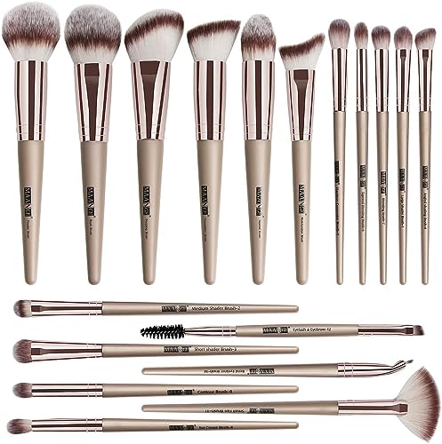 MAANGE Makeup Brushes 18 Pcs Premium Synthetic Makeup Brush Set Professional Eyeshadow Eyebrow Foundation Blush Concealer Face Powder Blending Brushes Kit(Champagne) - Champagne