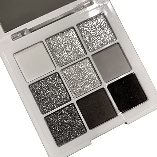 Mysense 9 Style Black-Sliver Smokey Eyeshadow Palette,Matte Gray White Eye Shadow Makeup,Shimmer Design Waterproof Cool Smoky Eye Eyeshadow Palette with Prism Mirror,Upgrade Style - 9 colors as picture show 02