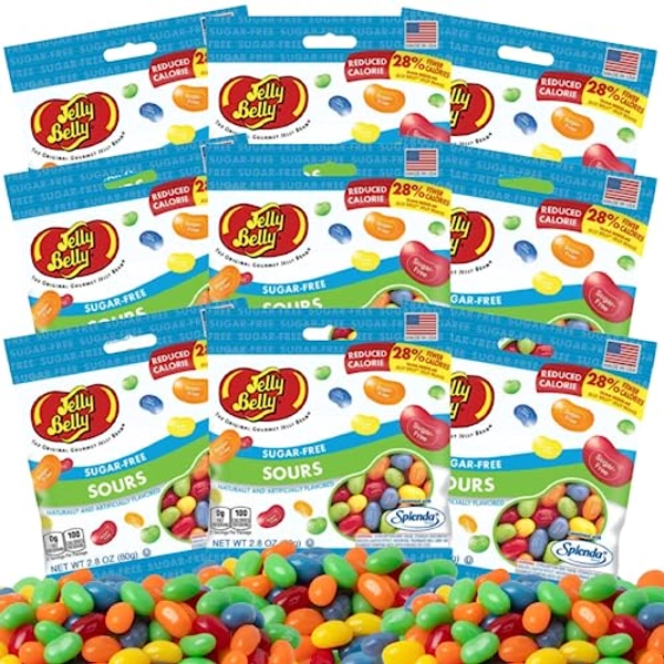 Jelly Belly Sugar Free Sour Jelly Beans - Sugar Free Candy for Diabetics, Sugar Free Sour Candy, Zero Sugar Candy, Diabetic Candy - (Sour Flavors, 9 Bags) - Sours - 9 Bags