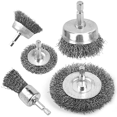 Wire Brush for Drill, Wire Wheel Brush Cup Set, Drill Wire Brush for Drill 1/4 Inch Arbor for Cleaning Rust, Stripping and Drill Attachment（Hexagonal） - Hexagonal