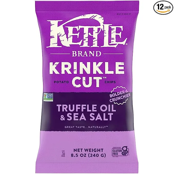 Kettle Brand Potato Chips, Krinkle Cut, Truffle Oil and Sea Salt Kettle Chips, 8.5 Oz (Pack of 12)