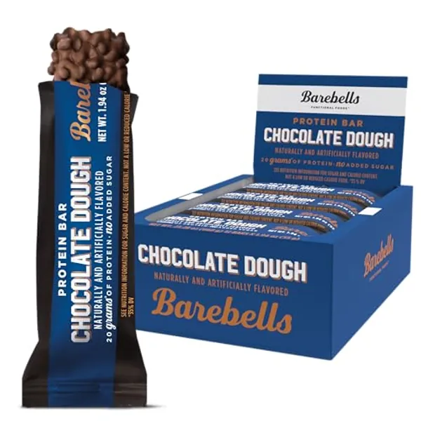 Barebells Protein Bars Chocolate Dough with 1g of Total Sugars - 12 Count, 1.9oz Bars - Snacks with 20g of High Protein - On The Go Protein Snack & Breakfast Bars - Chocolate Dough - 12 Count (Pack of 1)