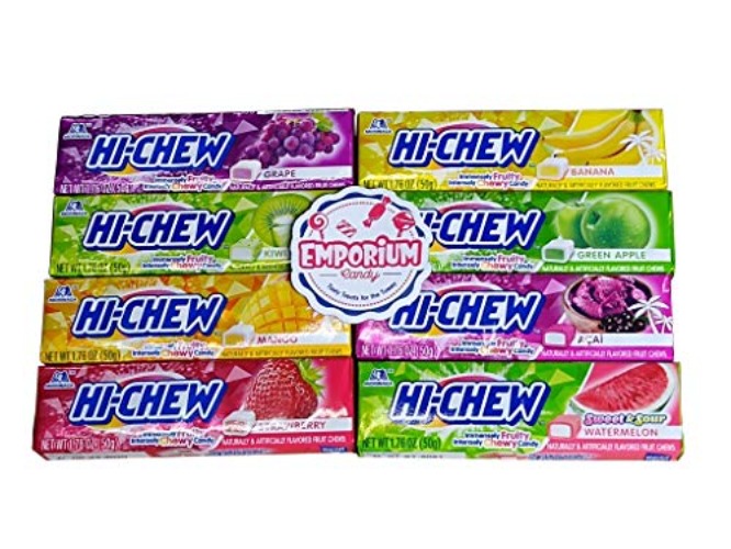 Hi Chew 8 Flavor Assortment - 1 15 Piece Bar of Strawberry Grape Mango Green Apple Banana Acai Kiwi Watermelon