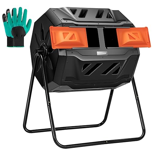 VIVOSUN Outdoor Tumbling Composter Dual Rotating Batch Compost Bin, 43 Gallon Orange Door - Orange