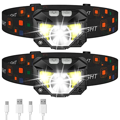 LHKNL Headlamp Flashlight, 1200 Lumen Ultra-Light Bright LED Rechargeable Headlight with White Red Light,2-Pack Waterproof Motion Sensor Head Lamp,8 Modes for Outdoor Camping Running Cycling Fishing - 2 Packs