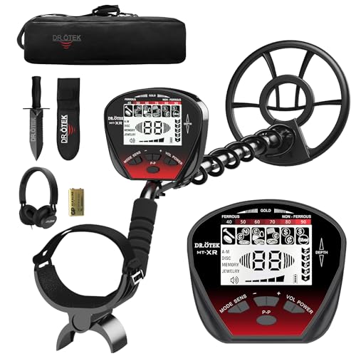 DR.ÖTEK Metal Detector for Adults Professional, Pinpoint Metal Detector Waterproof Gold and Silver, Higher Accuracy, Bigger LCD Display, Strong Memory Mode, 10" IP68 Coil, New Advanced DSP Chip - Red
